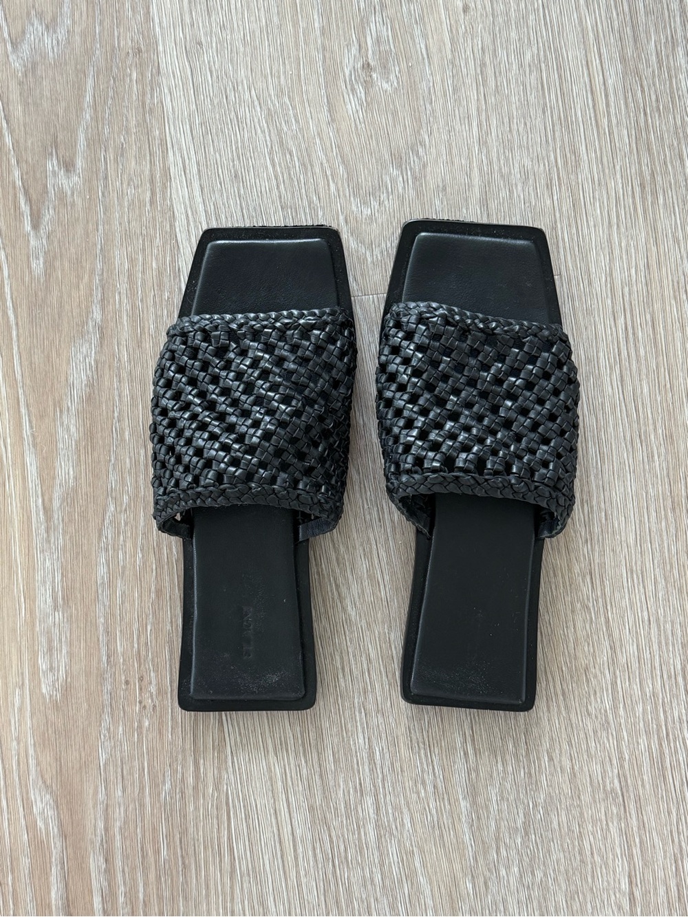St. Agni Black Woven Leather Slide
